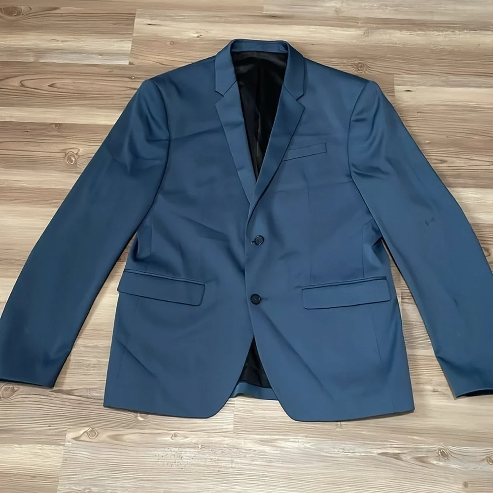 Zara men’s Blazer Suit jacket Sport coat Steel Blue Size 44 Stretch 2 Button